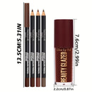 4pcs Dark Brown Lip Kit - Lip Liner + Lip Glaze, Waterproof & Long-Lasting Matte Effect,Versatile for Casual & Formal Occasions,