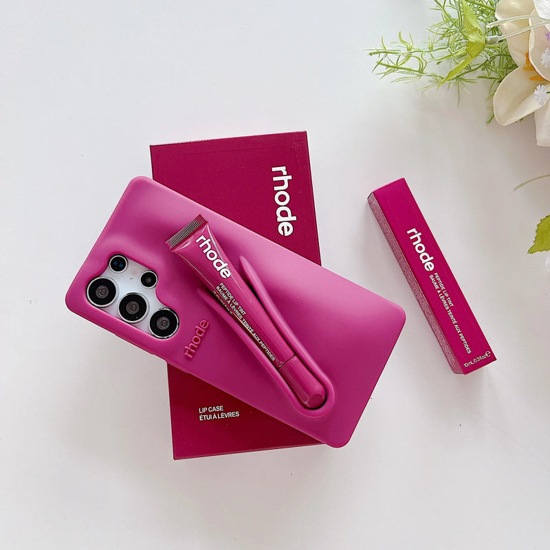 Rhode Lipstick Phone Case For Samsung Galaxy S25 Ultra S24 FE S23 Plus A14 A15 A54 Lip Glass Holder Silicone Shockproof Cover