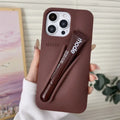 For iPhone 17 Pro Max Air 15 14 13 12 11 17 ProMax Plus Gray Ribbon Espresso Silicone Portable Lipstick Protective Case