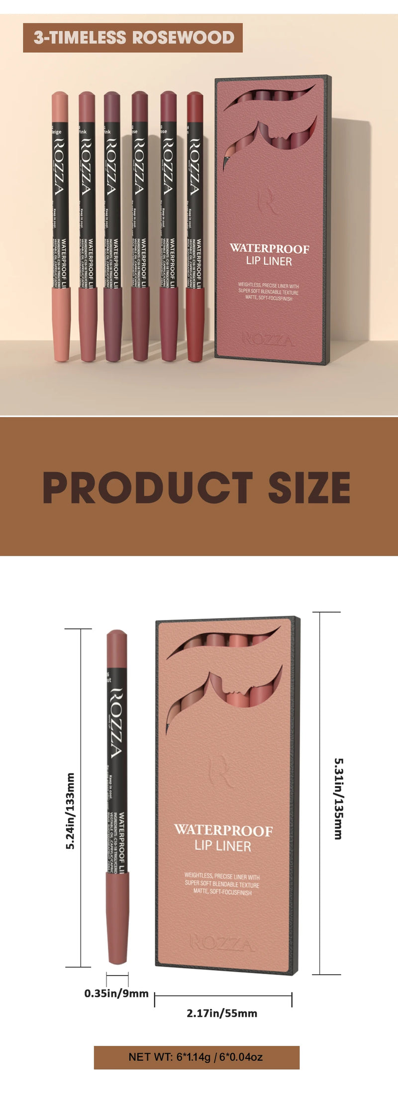 Rozza Waterproof Lip Liner Pencil Set