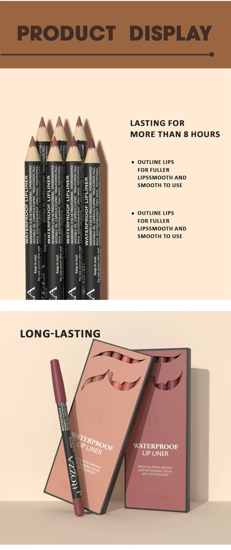 Rozza Waterproof Lip Liner Pencil Set
