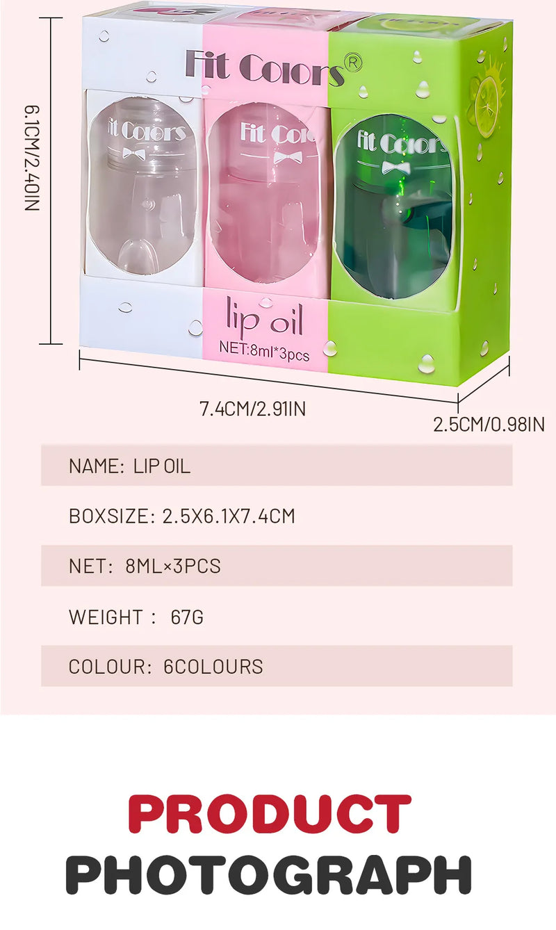 3pcs Mini Capsule Lip Gloss Lip Oil Set