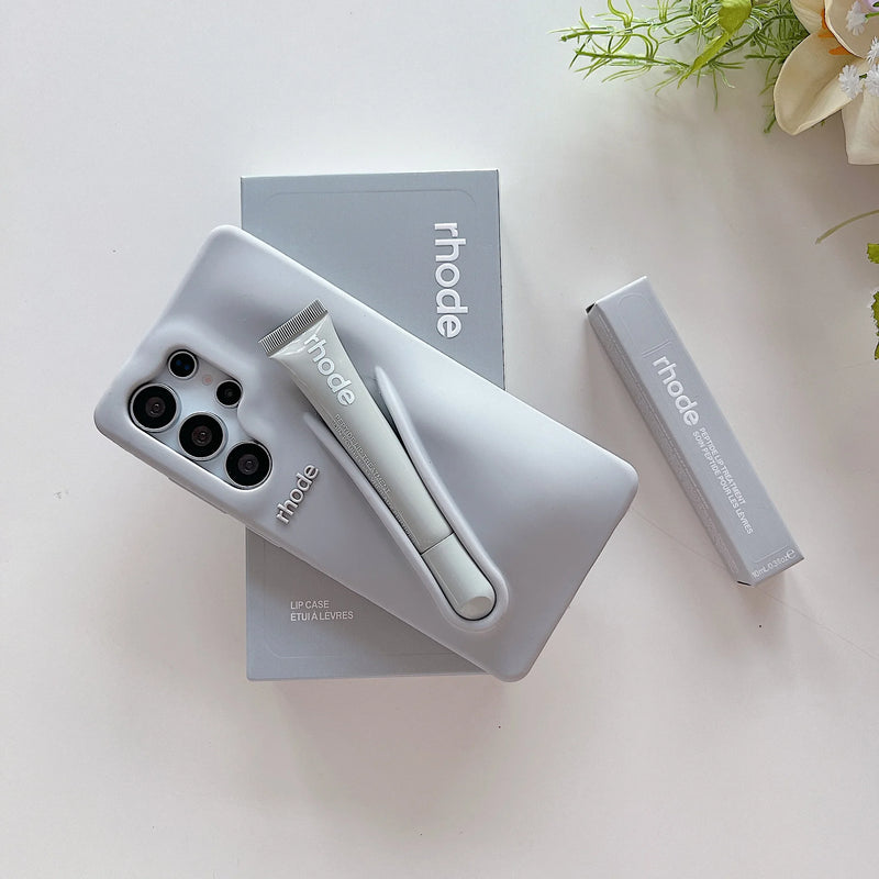 Rhode Lipstick Phone Case For Samsung Galaxy S25 Ultra S24 FE S23 Plus A14 A15 A54 Lip Glass Holder Silicone Shockproof Cover