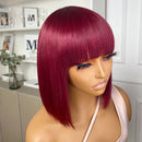 #613 Brazilian 99J Burgundy Short Bob Remy Straight Human Hair Wigs