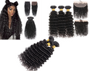 10A Grade 3/4 Deep Wave Human Hair bundles with 4x4 Closures & 13x4 Fr