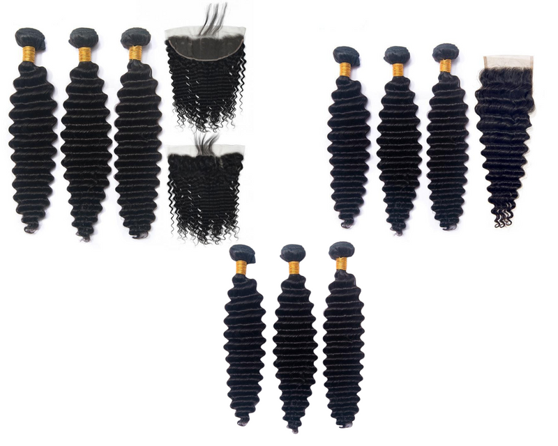 10A Grade 3/4 Loose Deep Wave bundles with 4x4 Closures & 13x4 Frontal
