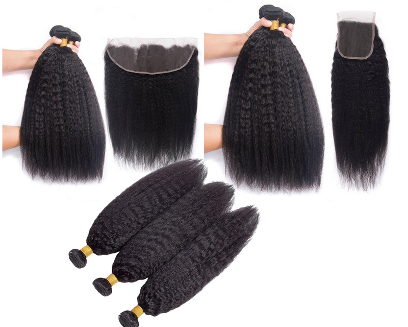 10A Grade 3/4 Kinky Straight Bundles With 4x4 Closures and 13x4 Fronta
