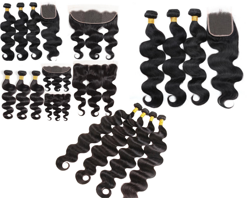 10A Grade Body Wave 3/4 Human Hair Bundles with 4x4 Closure 13x4 front
