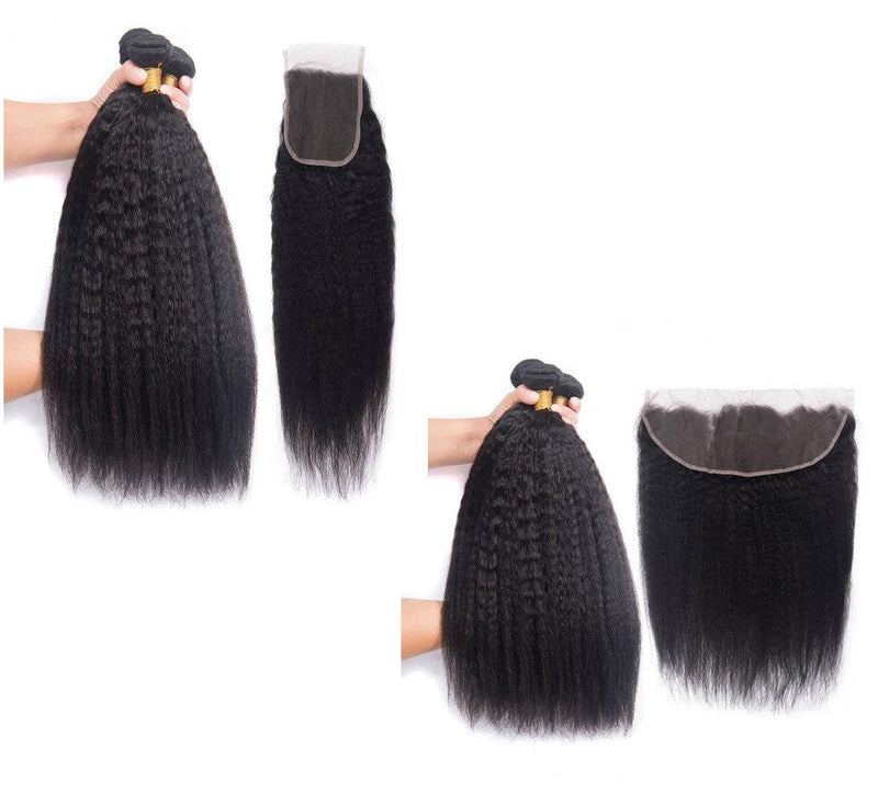 10A Grade 3/4 Kinky Straight Bundles With 4x4 Closures and 13x4 Fronta