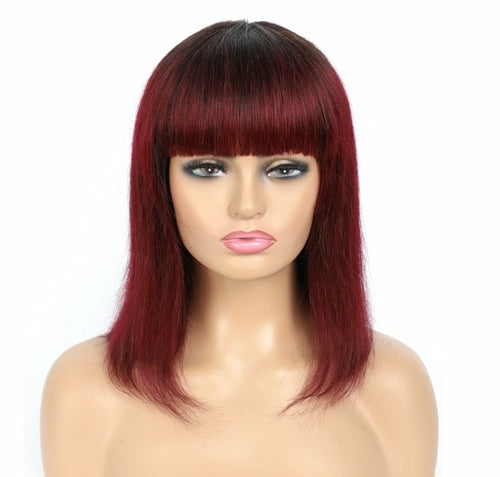 #613 Brazilian 99J Burgundy Short Bob Remy Straight Human Hair Wigs