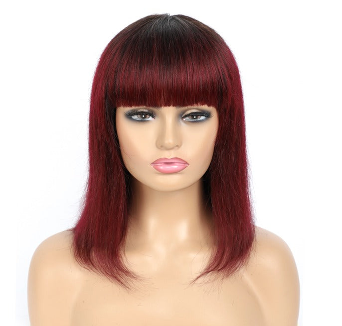 #613 Brazilian 99J Burgundy Short Bob Remy Straight Human Hair Wigs