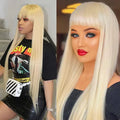 Blonde Red Piano Color Brazilian Straight Human Hair Wigs With Bangs 200% Density Full Machine Made Human Hair Wig