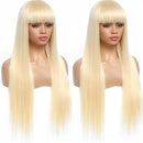 Blonde Red Piano Color Brazilian Straight Human Hair Wigs With Bangs 200% Density Full Machine Made Human Hair Wig