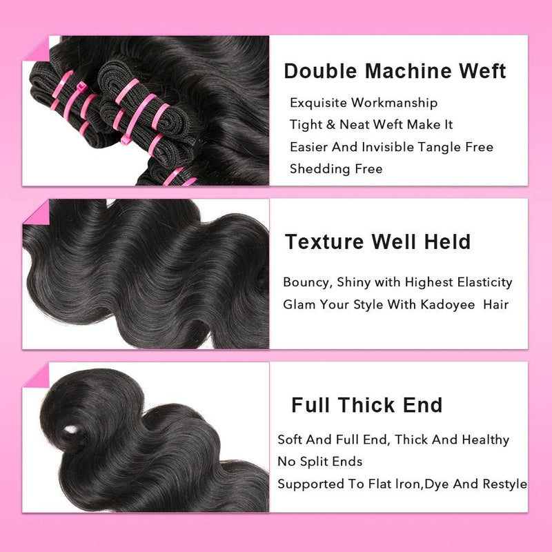Beumax Double Drawn 12A Grade Body Wave BUNDLES with CLOSURES &