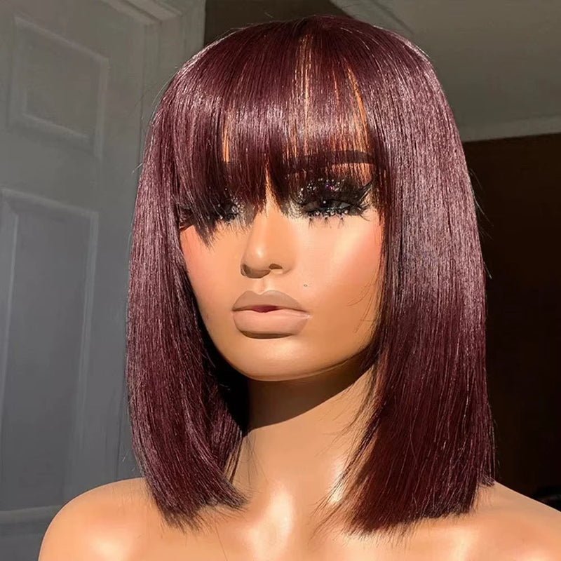 #613 Brazilian 99J Burgundy Short Bob Remy Straight Human Hair Wigs