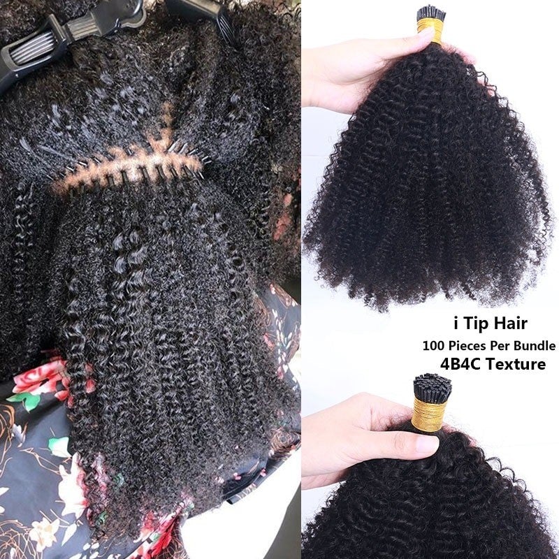 Mongalian Afro Kinky Curly i Tip Microlinks Braiding Human Hair Extens