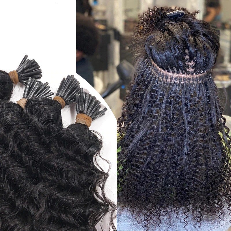Kinky Curly Human Hair i Tip Microlinks Bulk Braiding Human Hair Bundl
