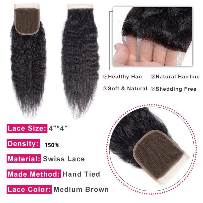 10A Grade Kinky Straight 4x4 Brazilian 5x5 Lace 6x6 Closure Remy Human