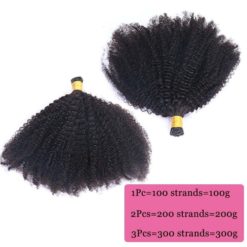 Mongalian Afro Kinky Curly i Tip Microlinks Braiding Human Hair Extens