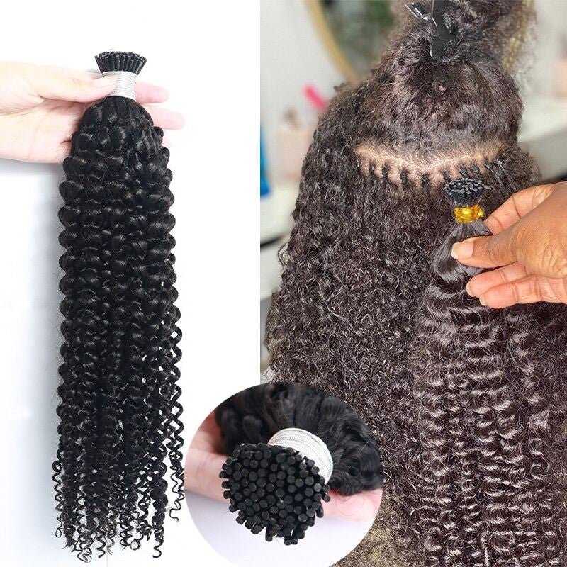 Kinky Curly Human Hair i Tip Microlinks Bulk Braiding Human Hair Bundl