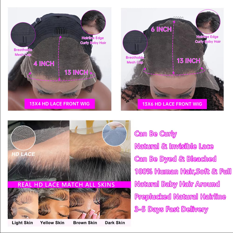 180% Density Full 4x4 Transparent Lace Front Deep Wave Human Hair Wigs