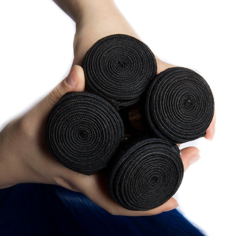 10A Grade Brazilian Blue Straight BUNDLES with CLOSURES & FRONTALS