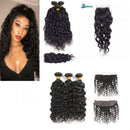 10A Grade 3/4 Water Wave Human Hair bundles with  4x4 Closures & 13x4