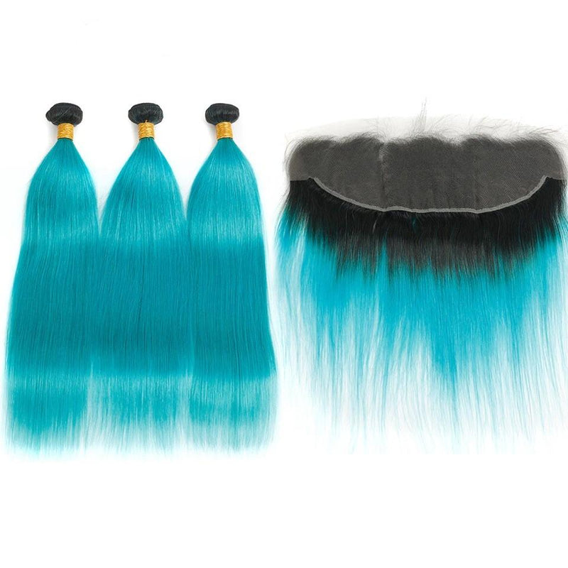 10A Grade Light Blue Straight BUNDLES with CLOSURES & FRONTALS