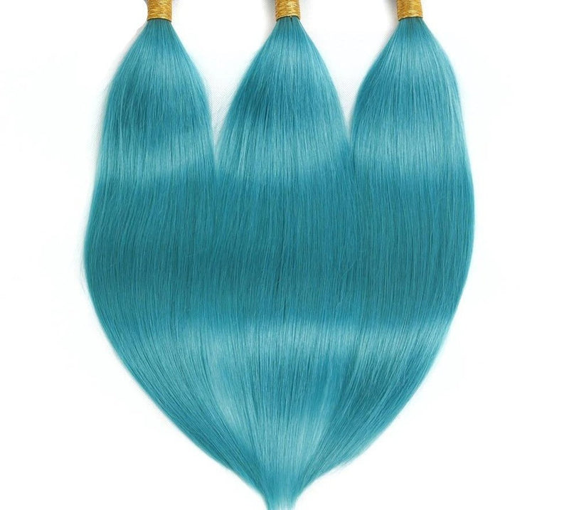10A Grade Light Blue Straight BUNDLES with CLOSURES & FRONTALS