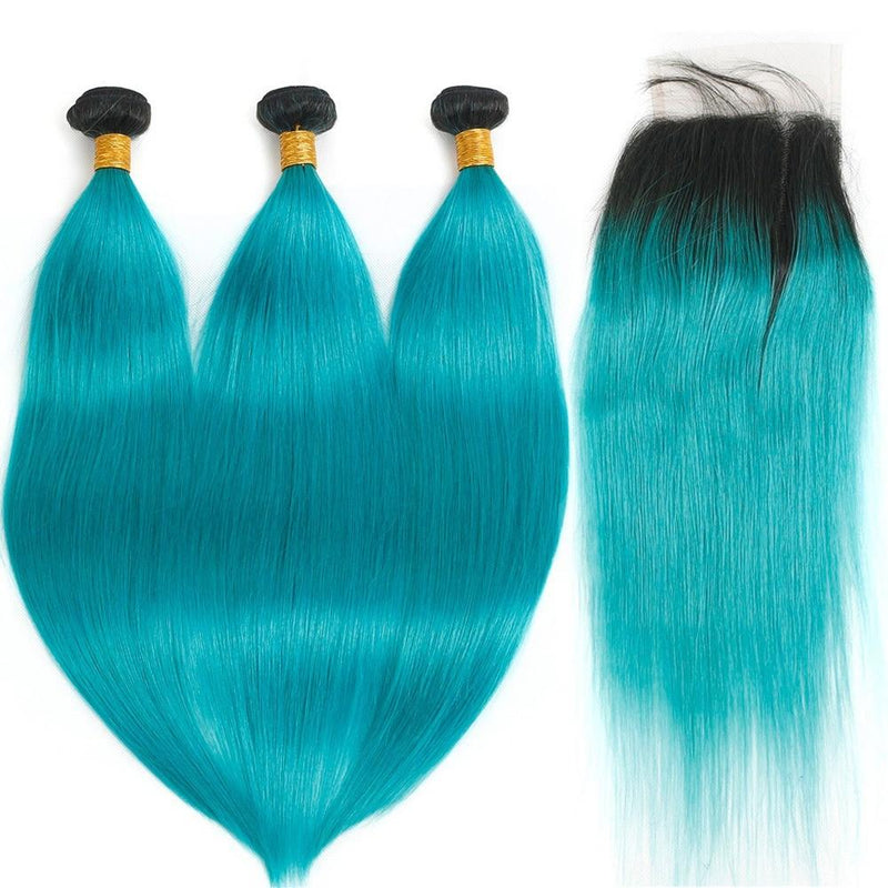 10A Grade Light Blue Straight BUNDLES with CLOSURES & FRONTALS
