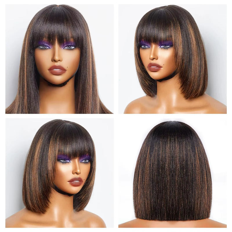 #613 Brazilian 99J Burgundy Short Bob Remy Straight Human Hair Wigs
