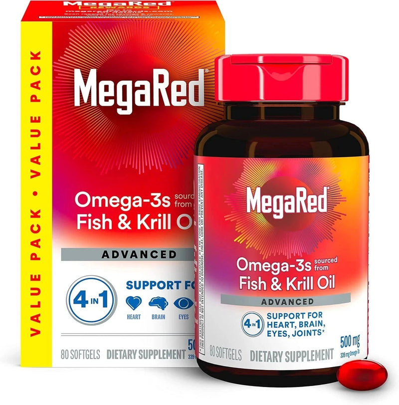 MegaRed Advanced Absorption Omega 3 Fish Oil 500mg 80 Softgels New Free Shipping