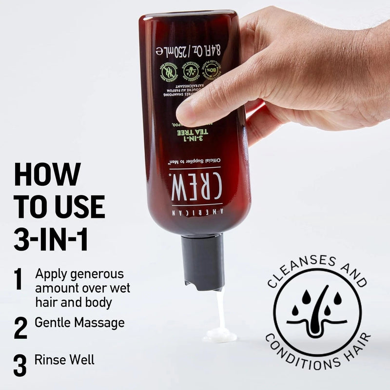 American Crew 3 in 1 Tea Tree Shampoo & Conditioner and Body Wash 33.8 Fl.oz NEW
