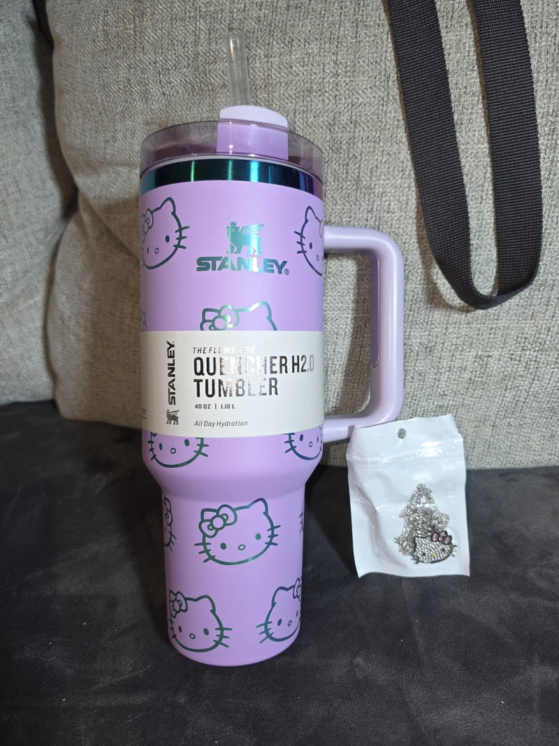 STANLEY x Hello Kitty FlowState Quencher H2.0 Tumbler 40 oz Purple + Necklace