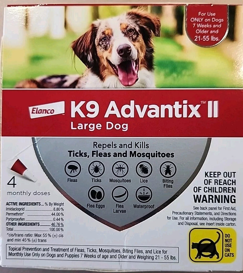 Elanco K9 Advantix II For LARGE DOGS 21-55lbs 4 Monthly Doses