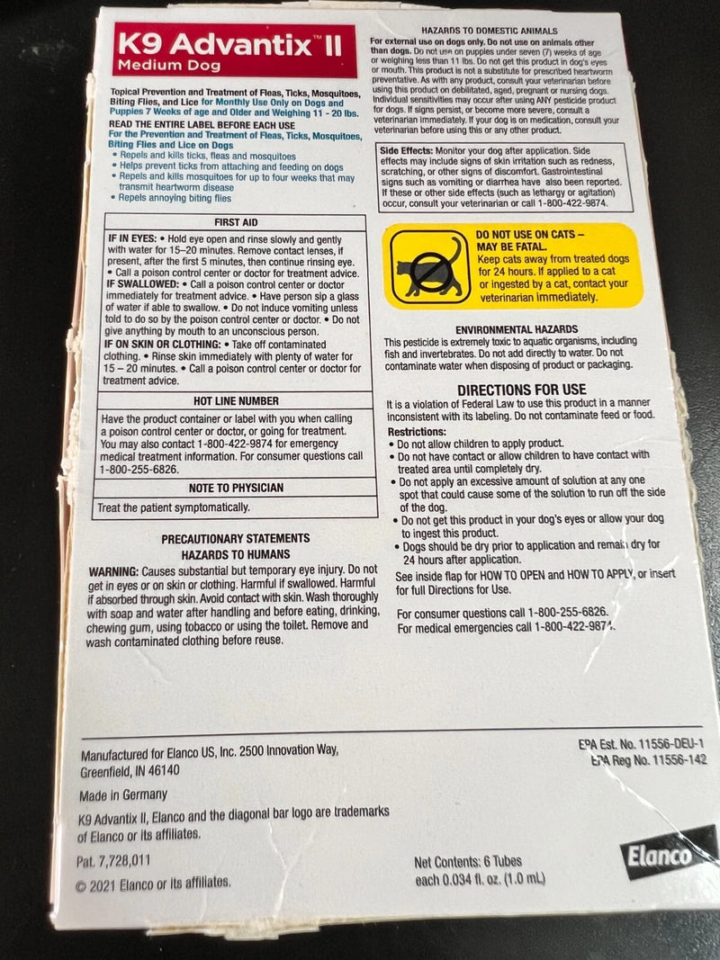 K9 Advantix II Flea Treatment for Medium Dogs 6 Monthly Doses (11-20 Lbs) 3809