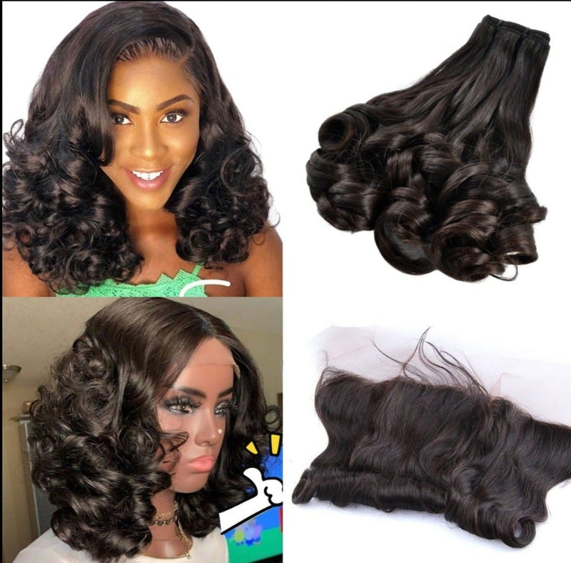10A Grade 3/4 Curly tip Fumi Human Hair bundles with 4x4 Closures & 13